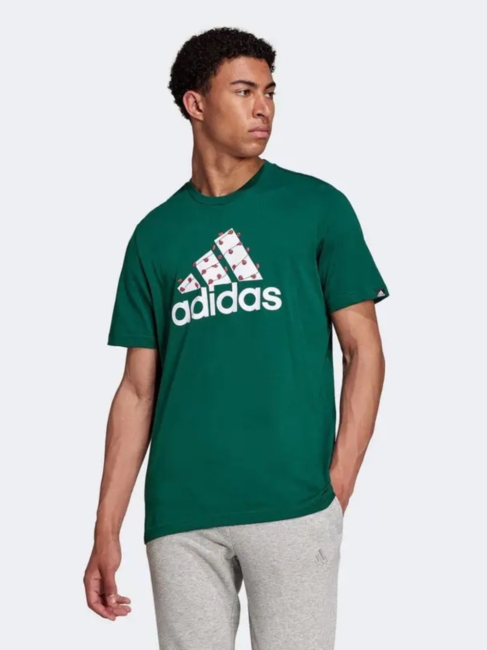 adidas Green Holiday Lights Graphic T Shirt Medium Sports Tee Christmas